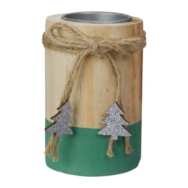 4 in. Wood Christmas Tea Light Candle Holder, Green & Natural, Lovelyhome, Mfr#: LO1800350